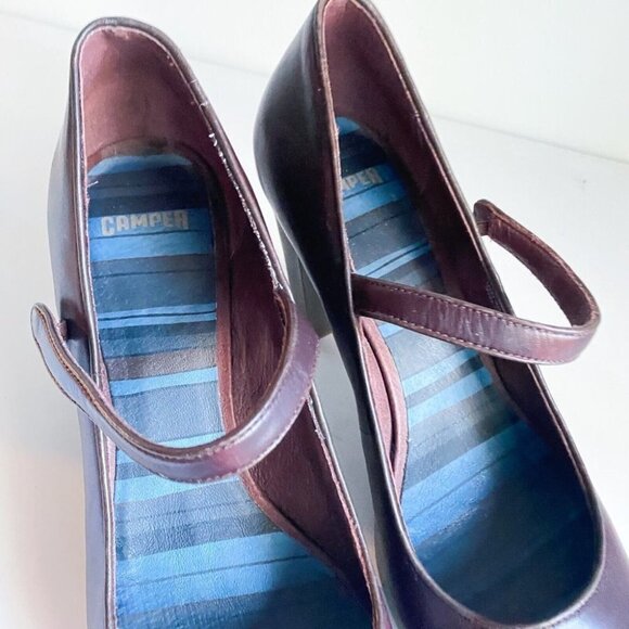 Camper Classic Brown  Leather mid Heel MAry Jane heels 10 - Picture 3 of 9